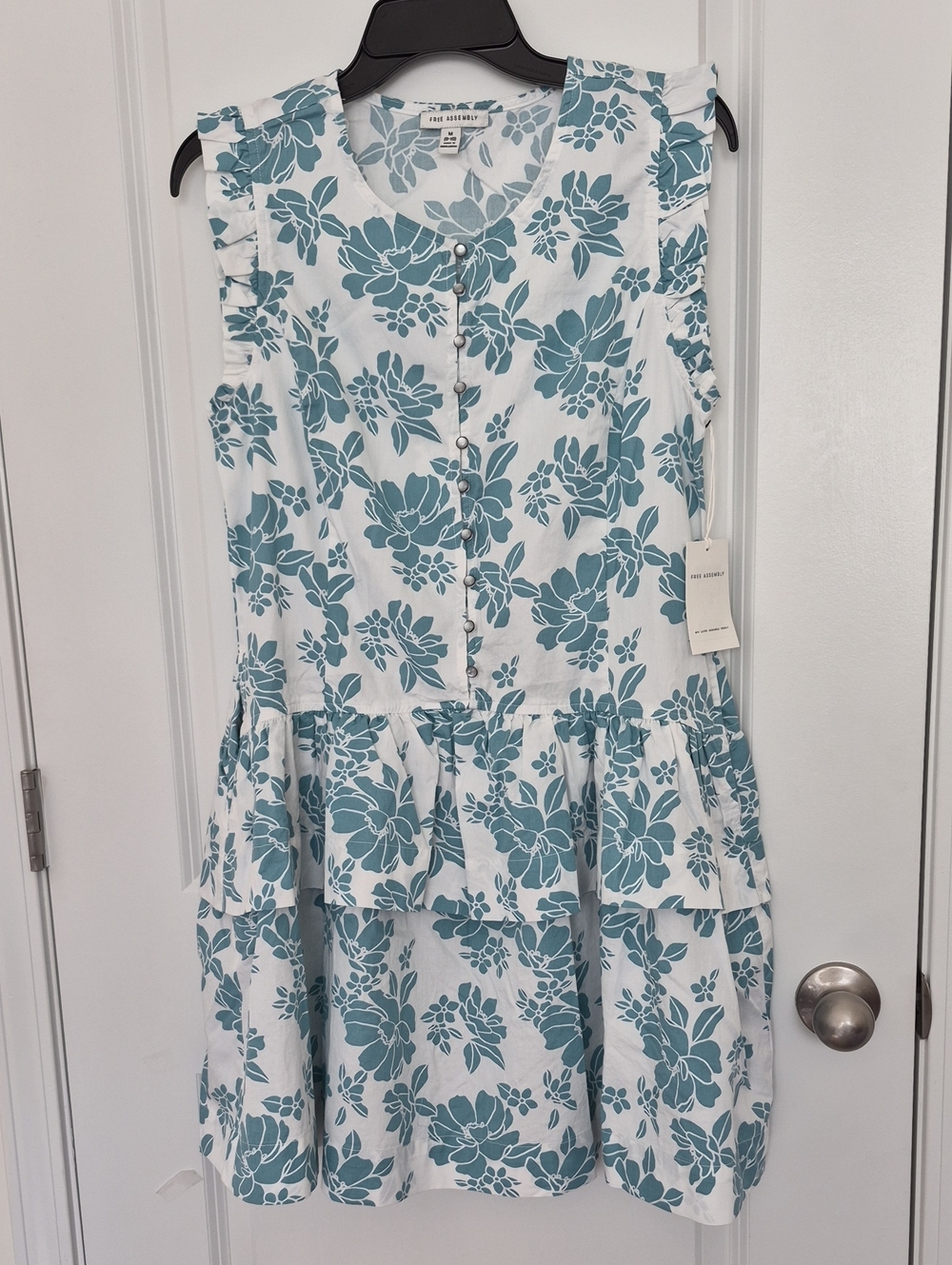 Free Assembly Sleeveless White Dress with Teal Floral Print for Girls Size M